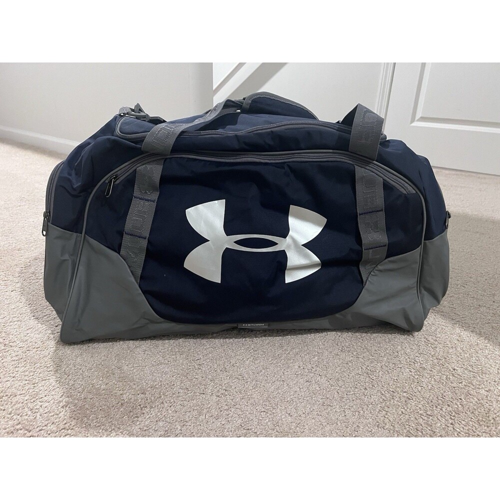 Under Armour UA Storm Duffle Bag Navy Blue Gray OSFM Water Resistant Gym Travel